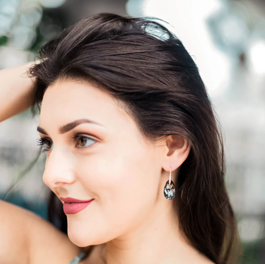 Black Drop Crystal Earrings